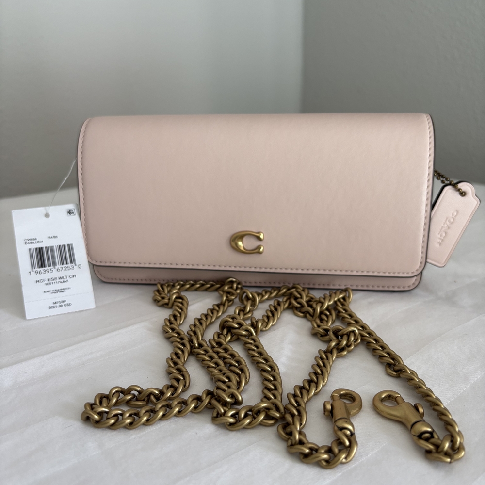 Coach Blush Leather Clutch with Gold Chain